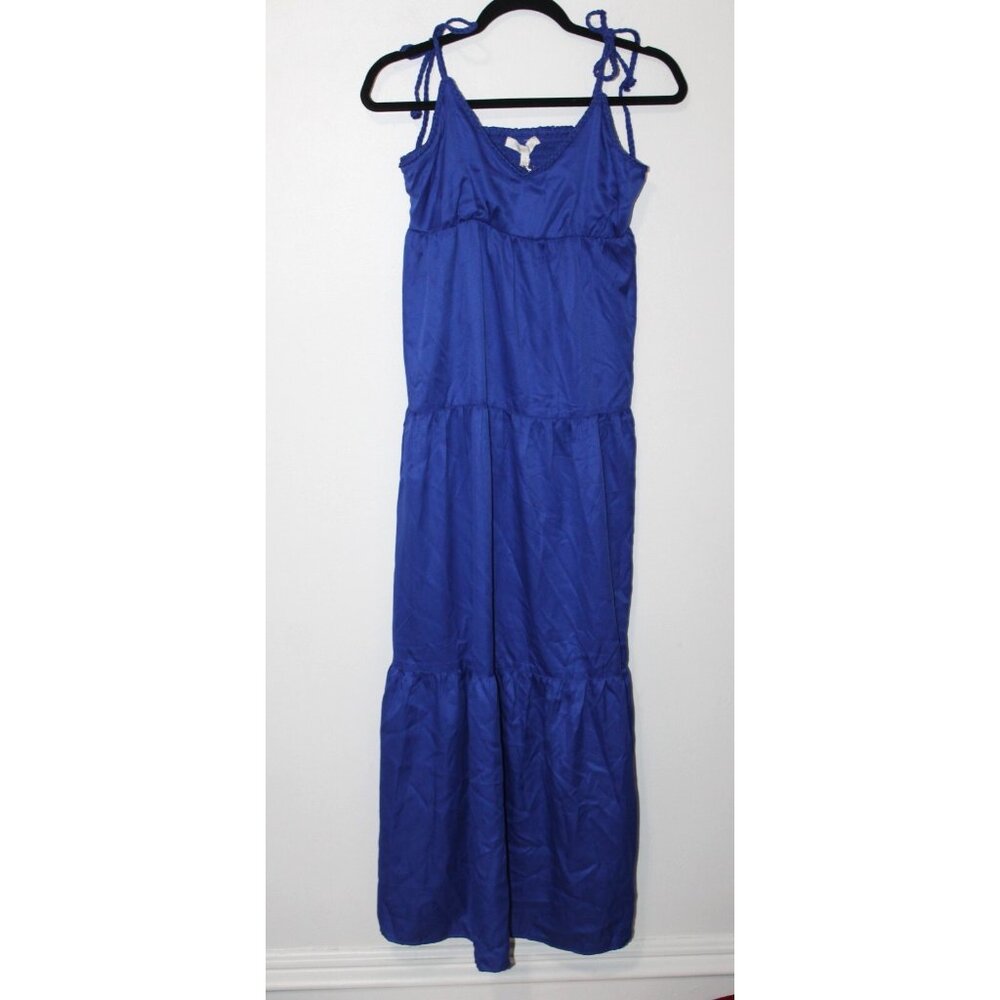 Beyond Words Womens Blue Tie Shoulder Tiered Maxi Dress S NWT